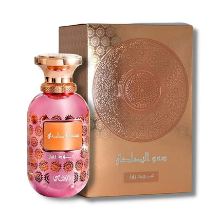 Shop Rasasi Somow Al Oud Rose Eau de Parfum 3.4 oz for women with rose, floral sweetness, and oud notes. Ideal for fragrance boutiques and wholesale buyers.