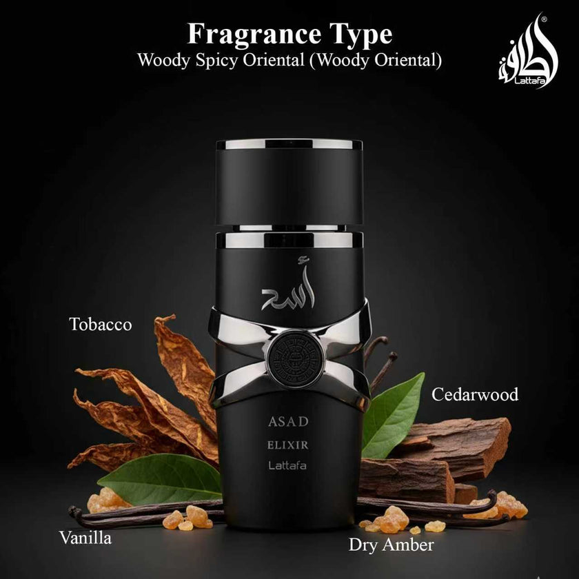 Lattafa Asad Elixir – Spicy Tobacco Woody Eau De Parfum 3.4 Fl Oz for Men