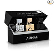 Armaf Club De Nuit 3-piece fragrance gift set for men including Intense Man EDT, Sillage EDP, and Milestone EDP 1.0 oz bottles in gift packaging.