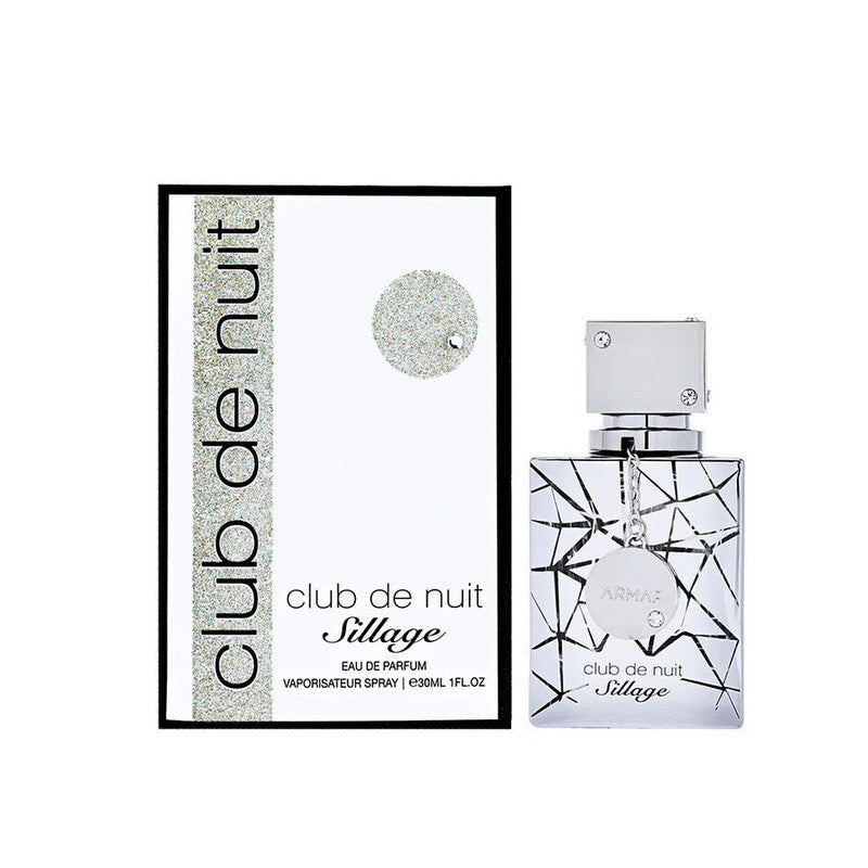 Armaf Club De Nuit Sillage Eau de Parfum 1.0 oz spray for men with bergamot, lemon, violet leaf, rose, iris, musk, sandalwood, and cedar notes.