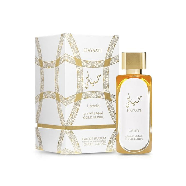 Lattafa Hayaati Gold Elixir EDP Spray 3.4 oz for Lattafa perfume wholesale USA retailers.