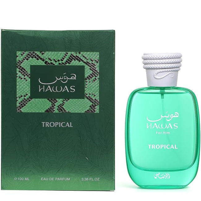 Rasasi Hawas Tropical EDP 3.38 oz for men aromatic green Middle Eastern fragrance.